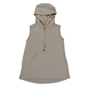 Elie Tahari Sleeveless Beige Hoodie Tunic W/ Front Pocket & Gold Accents XS.